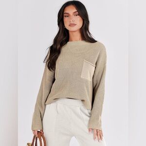 ✨Caracilia Crew Neck Ribbed Pocket Sweater Size M